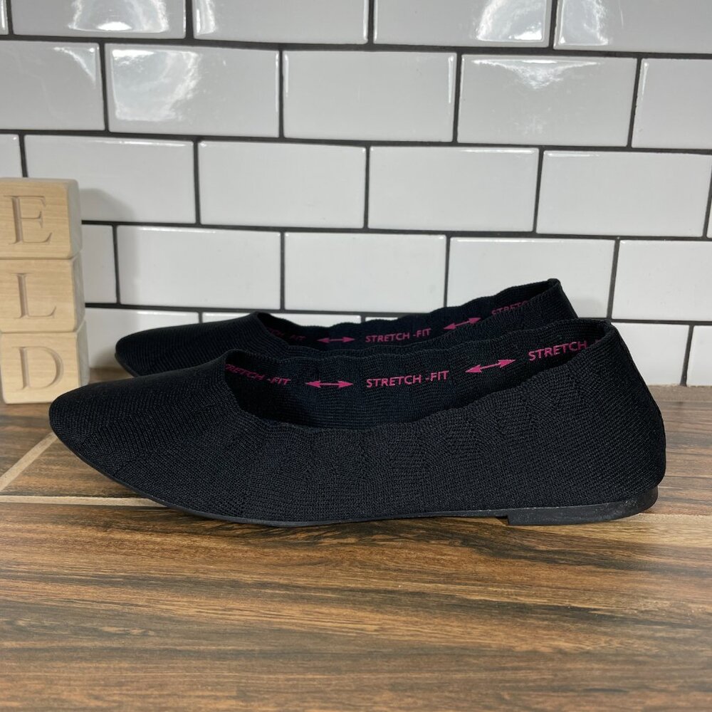 Skechers Cleo Bewitch Womens Size 8.5 Shoes Black Woven Stretch Fit Ballet Flat